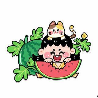小孩吃瓜图片卡通,卡通小孩吃瓜欢乐时光